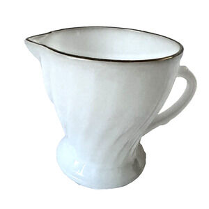 Vintage FireKing Anchor‎ Hocking Creamer Dish White with Gold Trim